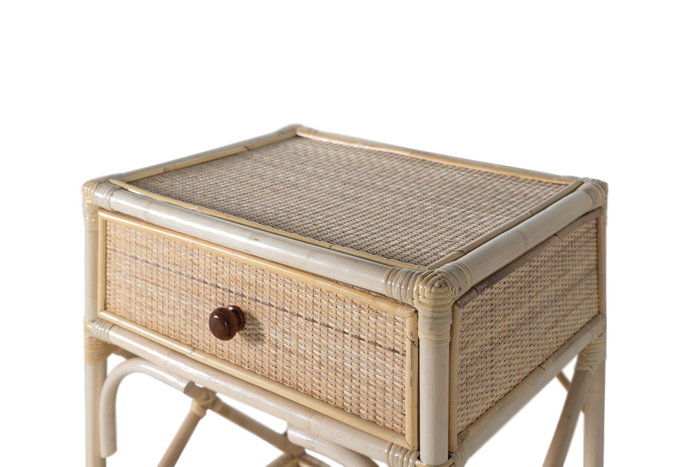 GINER Y COLOMER Table de Noche en Rotin Naturel - Buffet de Chevet avec Dimensions 50x40x60 cm, Meuble de Chambre sans Montage